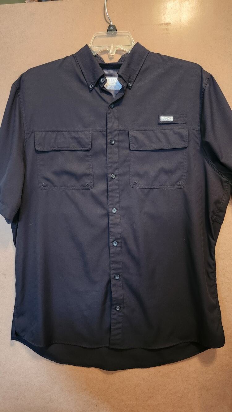 Ocean Coast Mens Size LT Shirt Black Performance Fishing Short Sleeve #522